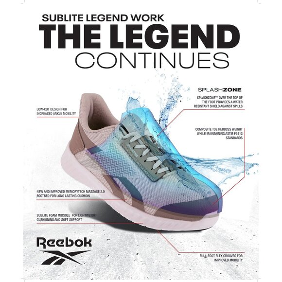 Women's Reebok Sublite Legend Composite Toe Work Sneaker Size 8 Extra Wide Toe - Picture 2 of 11